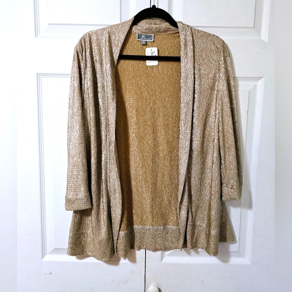 JM COLLECTION Women's Size Medium Gold Shimmer Open Front Lightweight Jacket